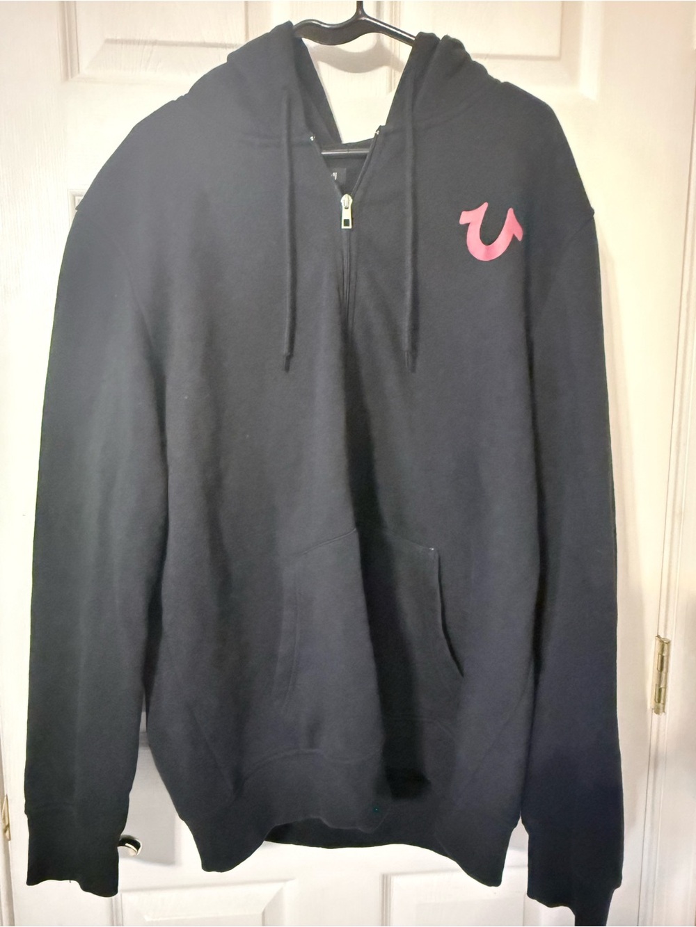 True Religion Black Fleece Hoodie with White Logo Tag
